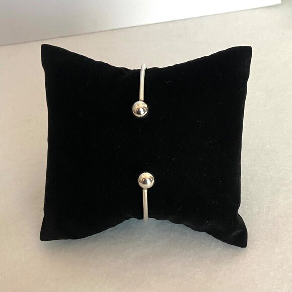 Vintage Sterling Silver 925 7MM Bead Ball Oval Cuff Bracelet Sz 7" - Picture 6 of 16